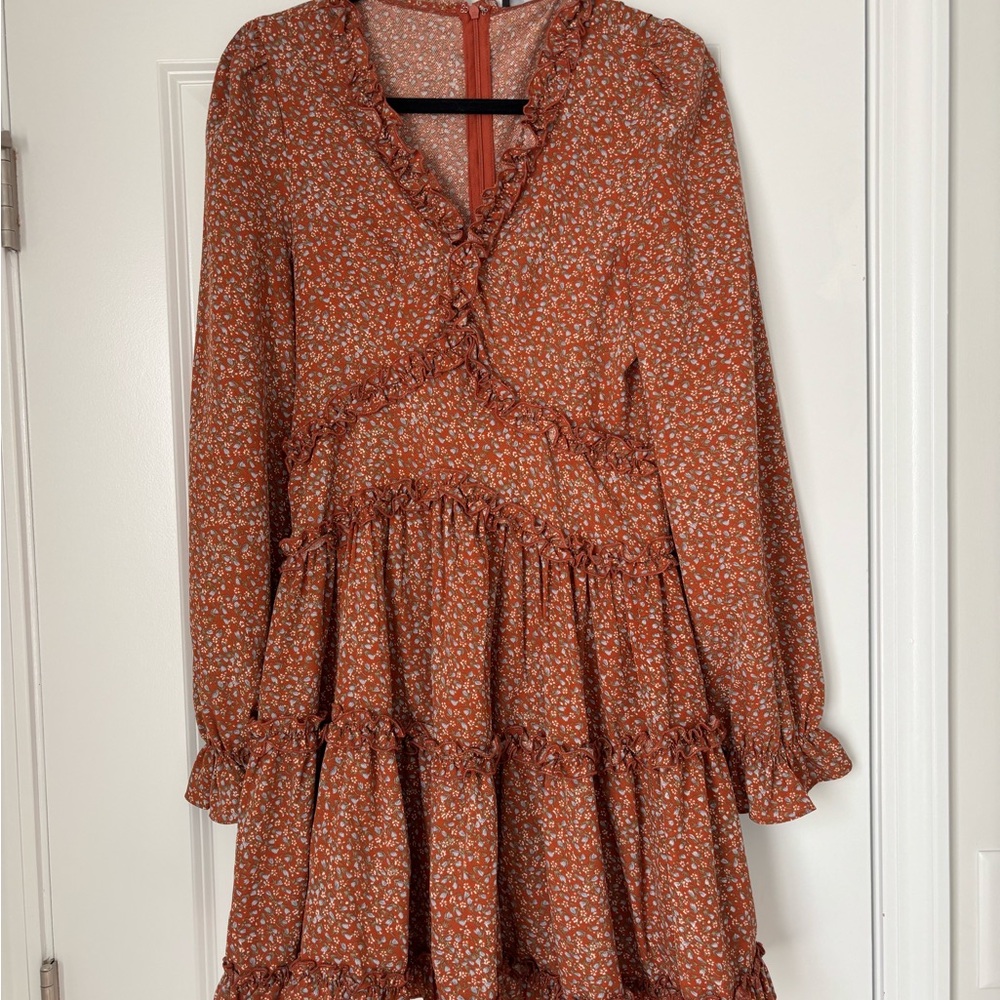 Lulu's Long Sleeve Floral Dress in Orange